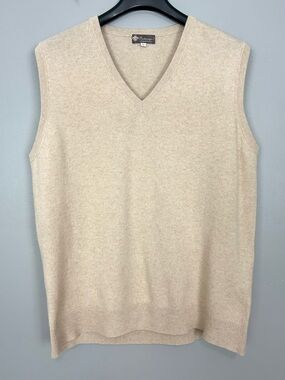 Cashmere Boutique V-Neck Sweater Vest Men’s Size L Luxury Knit Classic Preppy
